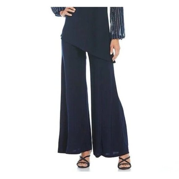 NEW MARINA Womens Wide Leg Jersey Pull on Pants Sz 8 Blue Elastic Waist Stretch - Picture 1 of 16